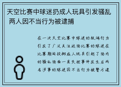 天空比赛中球迷扔成人玩具引发骚乱 两人因不当行为被逮捕